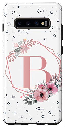 Galaxy S10 Plus Initial Letter B phone case Flower Pink Monogram Elegant Case