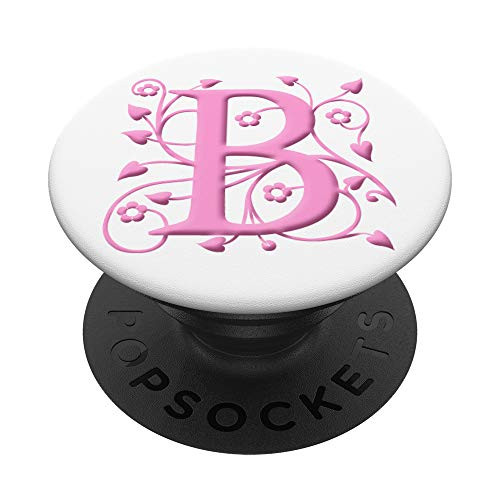 B Letter Monogram Floral Pink White Initial Flowers PopSockets PopGrip Swappable Grip for Phones  and  Tablets