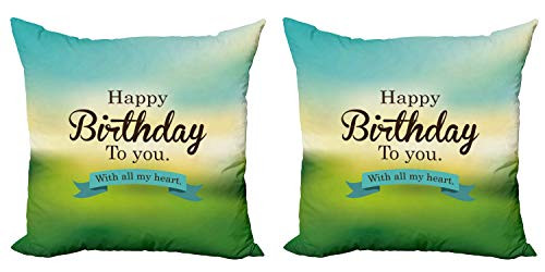 Ambesonne Birthday Throw Pillow Cushion Cover Pack of 2 Sincere Greeting Message on a Blurred Background Celebration Theme Zippered Double-Side Digital Print Decor 16 inch Turquoise Green Yellow