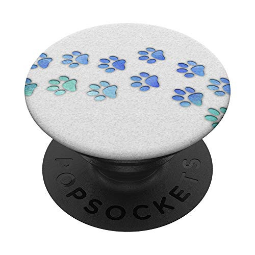Green and Blue Watercolor Dog Paw Print Tracks On White PopSockets PopGrip Swappable Grip for Phones  and  Tablets