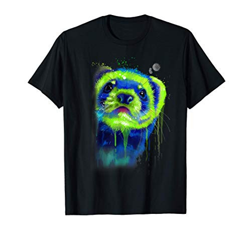 Colorful Ferret Face Watercolor Art Gift T-Shirt