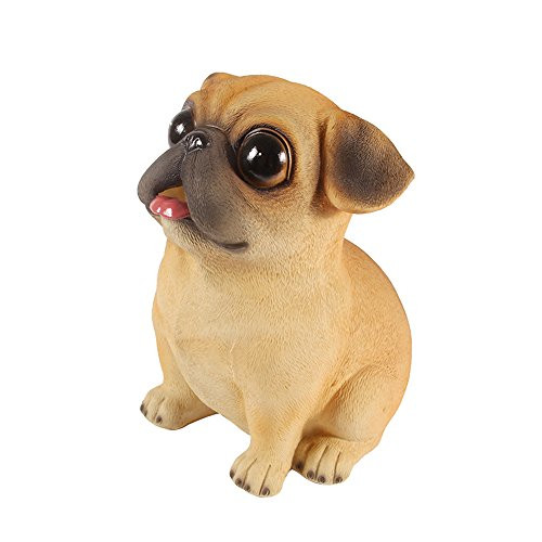 WAIT FLY Cute Pug Dog Shaped Resin Piggy Bank Coin Bank Home Decoration Brown