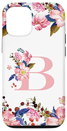 iPhone 12/12 Pro Flower Pattern Watercolor Floral Monogram Initial Letter B Case