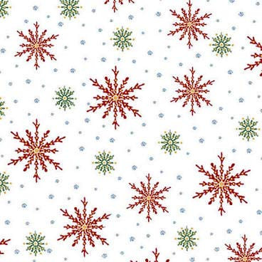 Christmas Eve White Fabric with Red and Green Snowflakes Premium Quality 100 percent Cotton Sold by The Yard.
