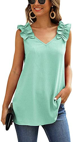Unidear Womens V Neck Tank Tops Casual Loose Summer Sleeveless Cami Shirts Blouse Light Green XXL