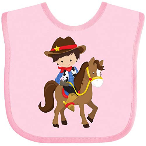 Inktastic Little Cowboy Cowboy on Brown Horse Brown Hair Baby Bib Pink 39e2d Inktastic Little Cowboy Cowboy on Brown Horse Brown Hair Baby Bib Pink 39e2d