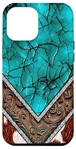 iPhone 12 Pro Max Western Cowhide Turquoise and Brown Animal Print Phone Case