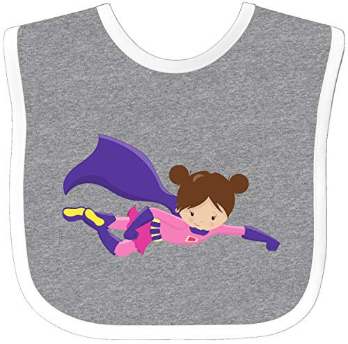 Inktastic Superhero Girl Purple Cape Brown Baby Bib Heather and White 3c0f8 Inktastic Superhero Girl Purple Cape Brown Baby Bib Heather and White 3c0f8