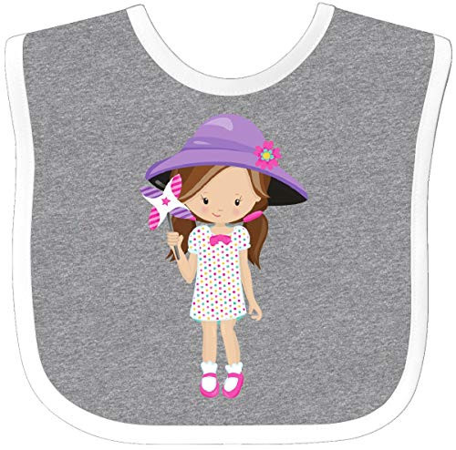 Inktastic Spring Girl Brown Hair Purple Hat Baby Bib Heather and White 3c0e6 Inktastic Spring Girl Brown Hair Purple Hat Baby Bib Heather and White 3c0e6