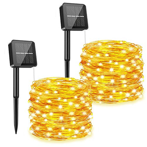 YOEEN 2 Pack Solar String Lights Outdoor 33Ft 100 LED Fairy Lights Solar Powered with 8 Lighting Modes Waterproof Copper Wire Twinkle Lights for Patio Yard Trees Christmas Wedding Party Warm White
