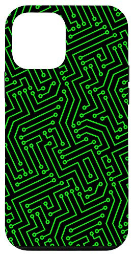 iPhone 12 mini Abstract Microchip Circuit Pattern Green Lines With Circles Case