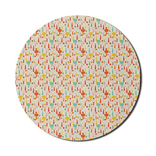 Lunarable Forest Mouse Pad for Computers Autumnal Dry Leaves Trees Abstract Sketch Like Drawing Pop Color Round Non-Slip Thick Rubber Modern Gaming Mousepad 8 inch Round Vermilion Seafoam