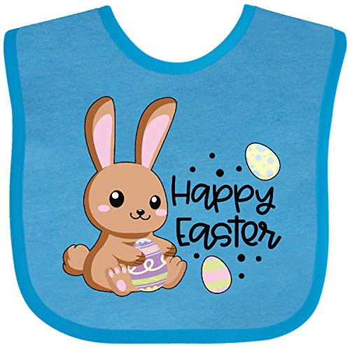 Inktastic Happy Easter with Brown Bunny and Easter Eggs Baby Bib Turquoise 3e4fd