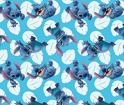 Disney Lilo  and  Stitch Many Faces of Stitch Toss on Blue Cotton Fabric by The Yard