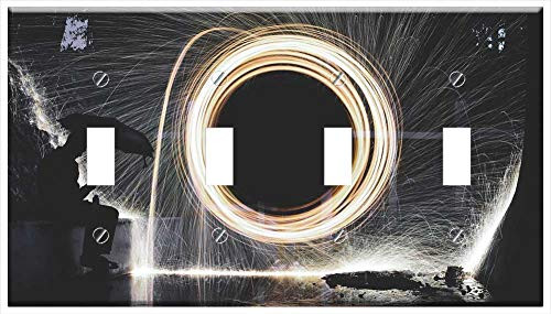 Switch Plate 4 Gang Toggle - Abstract Background Light Raining Spinning Circle