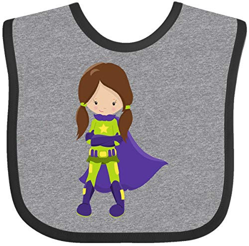 Inktastic Superhero Girl Brown Hair Green Baby Bib Heather and Black 3c0f3 Inktastic Superhero Girl Brown Hair Green Baby Bib Heather and Black 3c0f3