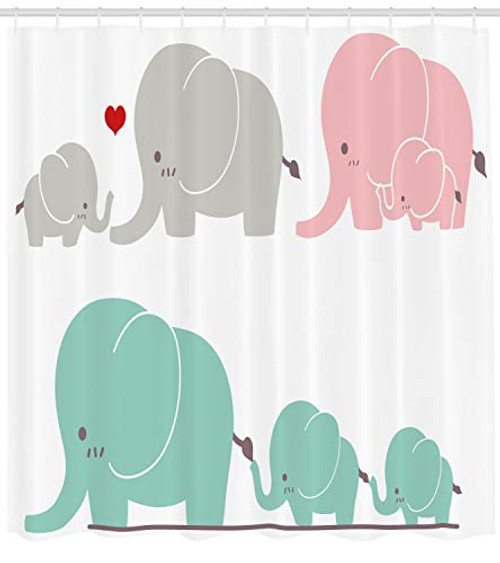 Ambesonne Nursery Shower Curtain, Family Love Theme Cute Sweet Elephants Mother's Day Theme Baby Children, Fabric Bathroom Decor Set with Hooks, 70 Inches, Seafoam Pale Pink Gray Ambesonne Nursery Shower Curtain, Family Love Theme Cute Sweet Elephants Mother's Day Theme Baby Children, Fabric Bathroom Decor Set with Hooks, 70 Inches, Seafoam Pale Pink Gray