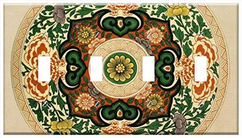 Switch Plate 4 Gang Toggle - Background Vintage Mandala Circle Round Abstract