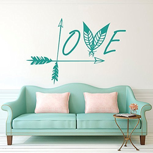 CUGBO Wall Decals Love Arrow Wall Stickers Feather Vinyl Wall Art Mural Decals for Bedroom Living Room Home Decor?Green-? CUGBO Wall Decals Love Arrow Wall Stickers Feather Vinyl Wall Art Mural Decals for Bedroom Living Room Home Decor?Green-?