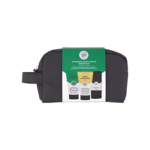 The Real Shaving Company Age Overnight Skin  and  Shave Essentials. Contains Skin Defence Sensitive Shave Gel Rejuvenating Face Wash  and  Scrub and a Cotton Face Cloth