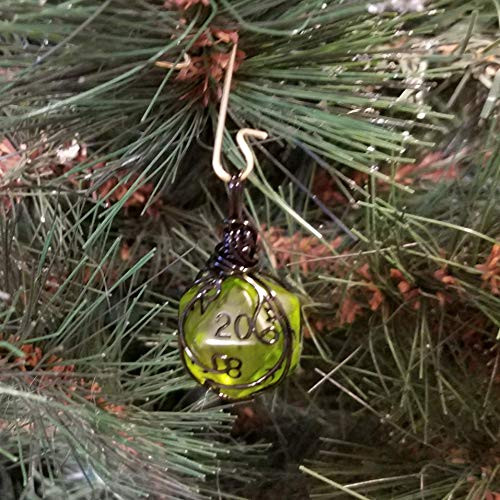DND Boiled Bile Green D20 Christmas Tree Ornament Dungeon  and  Dragons Dice Necklace or Rear View Mirror Decoration