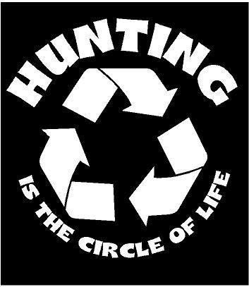 White Vinyl Decal Hunting Circle of Life Hunting Country Truck Sticker Bow Die Cut Decal Bumper Sticker for Windows Cars Trucks Laptops Etc.
