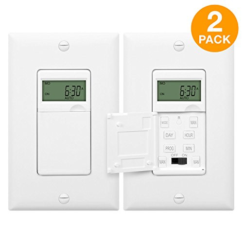 Enerlites HET01-C Programmable Timer Switch Digital Timer Switch for Lights, Fans, Motors, Timer in wall, 7-Day 18 ON/OFF Timer Settings, 2PCS. NEUTRAL WIRE REQUIRED, White