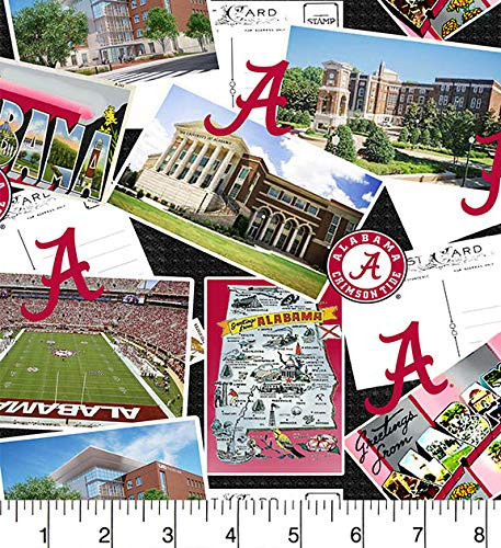 University of Alabama Cotton Fabric Scenic Postcard Design-Newest Pattern-Sold by The Yard-SYKEL NCAA Cotton Fabric