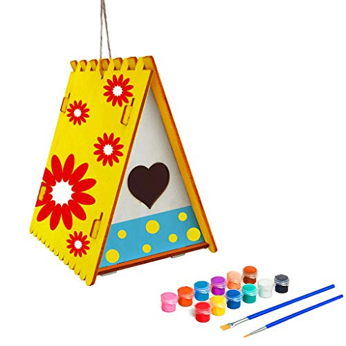 yangyang DIY Bird House Kit Build Painting Birdhouse Paints Brushes Wooden Art Crafts for Kids Girls Boys Toddlers Ages 3-5