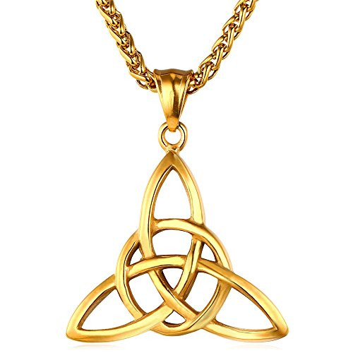 U7 Mens Celtic Knot Necklace 18K Gold Plated Stainless Steel Triangle Triquetra Symbol Pendant Chain 22 Inch