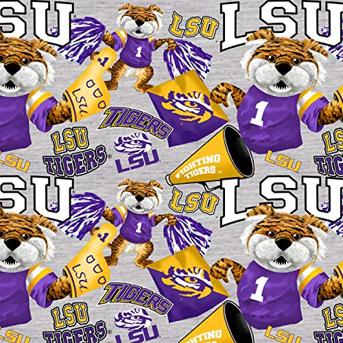 Louisiana State Univ LSU Tigers NCAA Digitally Printed Allover Mascot in Heather Gray 43 inches Wide Cotton Fabric by Yard
