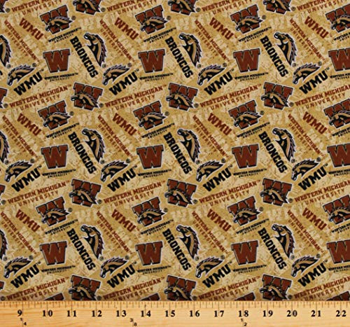 Cotton Western Michigan University WMU Broncos Brown Tone on Tone College Sports Team Cotton Fabric Print by The Yard -D354.16- Cotton Western Michigan University WMU Broncos Brown Tone on Tone College Sports Team Cotton Fabric Print by The Yard -D354.16-