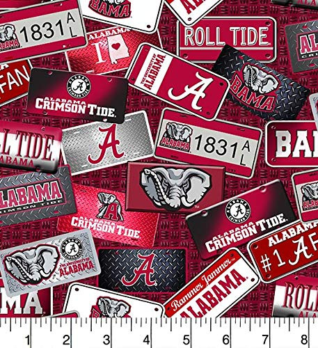 University of Alabama Cotton Fabric License Plate Design-Newest Pattern-Sold by The Yard-SYKEL NCAA Cotton Fabric