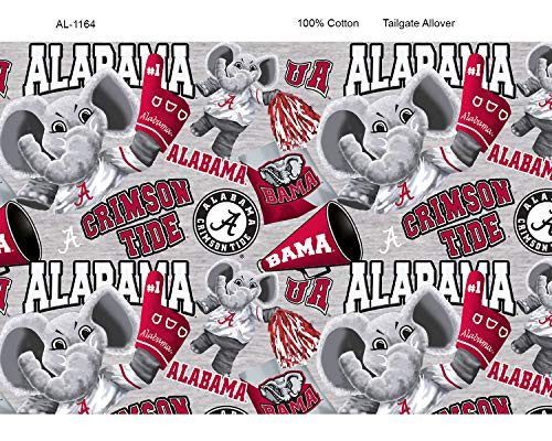 University of Alabama Cotton Fabric with Mascots-Newest Pattern-NCAA Cotton Fabric University of Alabama Cotton Fabric with Mascots-Newest Pattern-NCAA Cotton Fabric