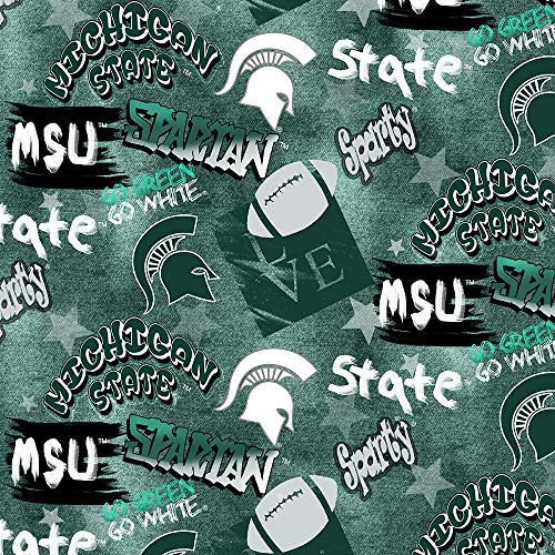 Michigan State MSU Spartans Cotton Fabric with Graffiti Print-Sold by The Full Yard