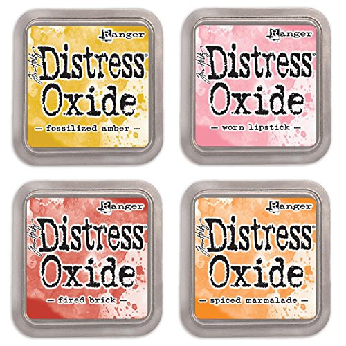 Ranger Tim Holtz Distress Oxide Ink Pads - Fossilized Amber, Worn Lipstick, Fired Brick and Spiced Marmalade