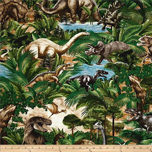 Timeless Treasures Dinosaurs Bones Green Fabric by The Yard