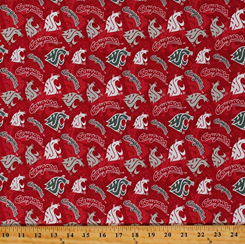 Cotton Washington State University Cougars Logos Red Tone on Tone College Sports Team Cotton Fabric Print by The Yard -D666.28- Cotton Washington State University Cougars Logos Red Tone on Tone College Sports Team Cotton Fabric Print by The Yard -D666.28-
