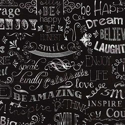 Inspirational Fabric - Chalkboard Words Believe Smile - Timeless Treasures YARD