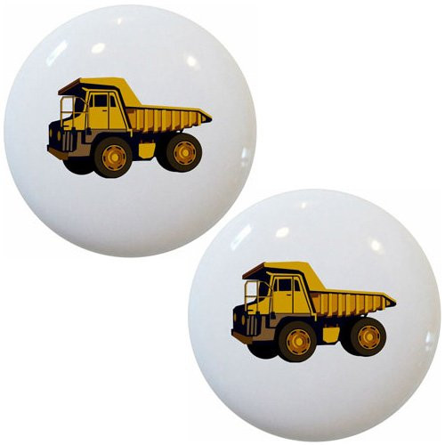 Yellow Dump Truck Ceramic Cabinet Drawer Pulls Knobs -Set of 2 Knobs-