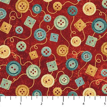 Stitch in Time Red with Buttons Northcott Cotton Fabric 39358-24