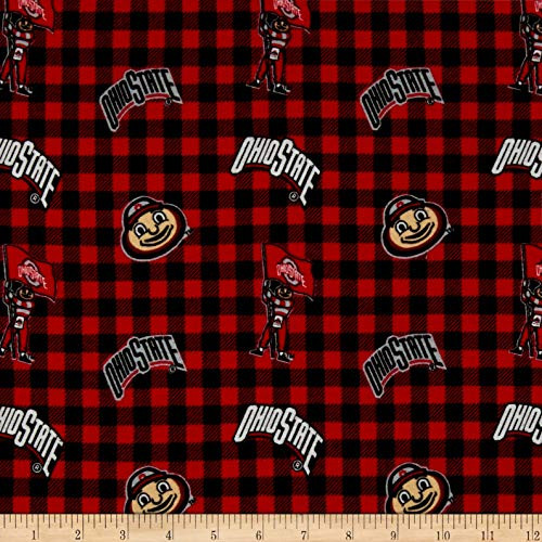 Sykel Enterprises NCAA Ohio State Flannel Check Red/Black/White Multi Fabric by the Yard