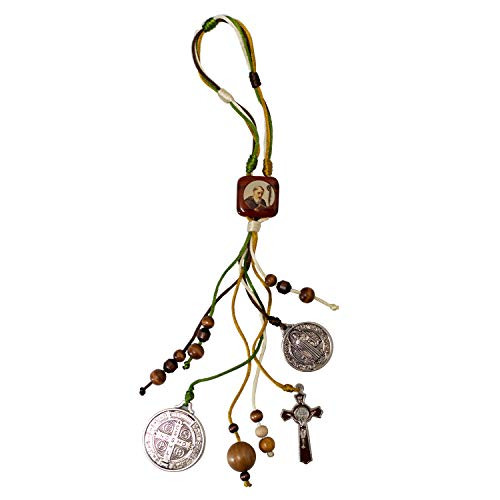 Saint Benedict Home Blessing Medal - Includes Prayer Card - Saint Benedict Medals - Brown Crucifix - Strong Cord and Wooden Beads - Great Catholic Gift for Dorm Rooms and Housewarming