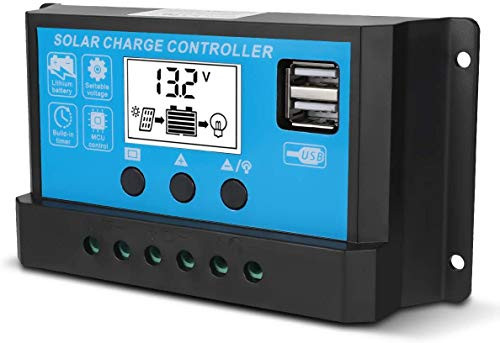 30A Solar Panel Battery Charge Regulator 12V/24V PWM Auto Adjustable LCD Display Solar Panel Controller with 5V Dual USB Output