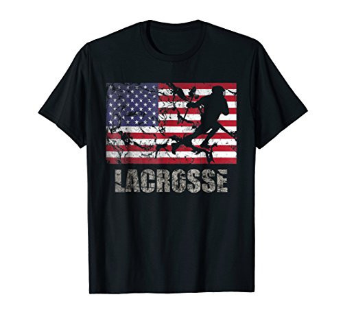 Lacrosse American Flag T-Shirt USA Flag Fan Vintage Retro