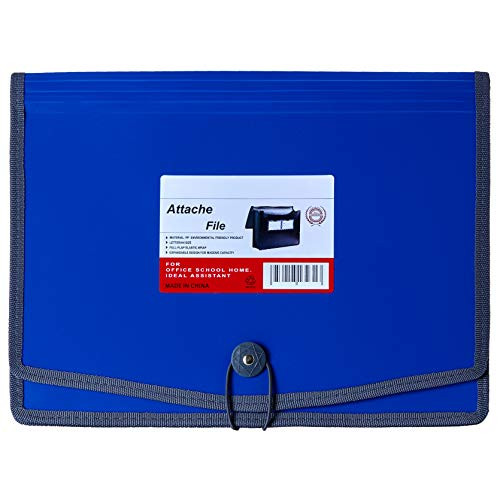 FANWU Plastic Expanding File Wallet Document Organizer Poly Envelope with Elastic Cord  and  Button Closure Letter A4 Size 3.25 inch Expansion Expandable File Folder for School Office Home -Blue-