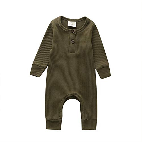 WALLARENEAR Newborn Baby Boy Girl Romper Solid Cotton Linen Jumpsuit Long Sleeve One-Piece Bodysuit Infant Clothes Outfits -Long Sleeve Army Green 9-12 Months-