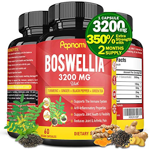 Organic Boswellia Serrata Extract Capsules 3200MG with Turmeric Ginger Black Pepper Green Tea - Joint Back Knee Pain Relief Supplement Muscle Relaxer - Anti Inflamation Bone Health Support Organic Boswellia Serrata Extract Capsules 3200MG with Turmeric Ginger Black Pepper Green Tea - Joint Back Knee Pain Relief Supplement Muscle Relaxer - Anti Inflamation Bone Health Support