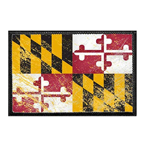 Maryland State Flag - Color - Distressed Morale Patch - Hook and Loop Attach for Hats Jeans Vest Coat - 2x3 in - by Pull Patch