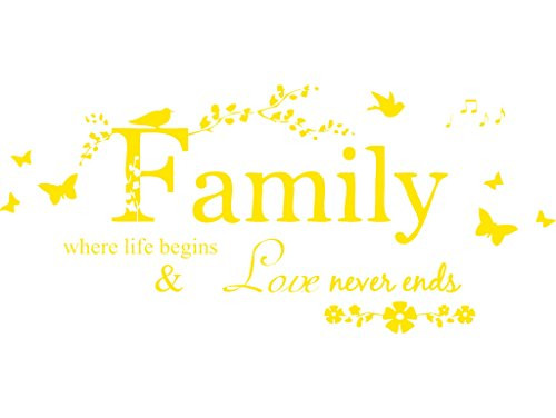 Blinggo Yellow 22 inch x 10 inch Family Letter Quote Removable Vinyl Decal Art Mural Home Decor Wall Stickers Blinggo Yellow 22 inch x 10 inch Family Letter Quote Removable Vinyl Decal Art Mural Home Decor Wall Stickers